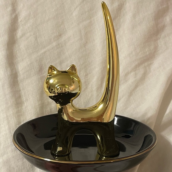 Sagebrook Gold Cat Ring Jewelry Bracelet Ceramic Cat Trinket Tray Holder - Picture 2 of 7